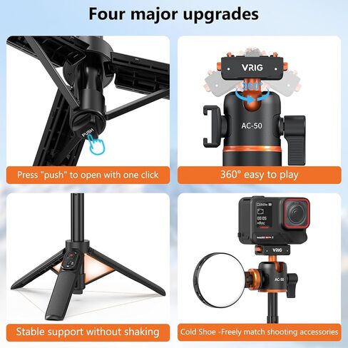 حامل ثلاثي مغناطيسي VRIG مقاس 21 بوصة لجهاز Insta360 ACE Pro2 X5 مع جهاز تحكم عن بعد لاسلكي، وقضيب تمديد صغير سريع الفك للمكتب ومقبض محمول مع حذاء بارد لـ Insta360 X5/X4 Air/ACE PRO in Kuwait
