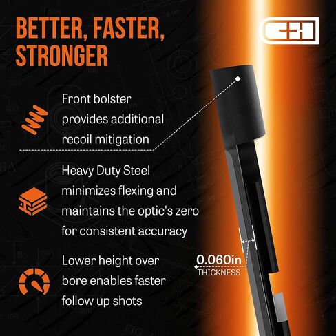 C+H Precision Optics Adapter Plate for Glock MOS | Compatible with Holosun 509T | Steel | Made in USA in Kuwait