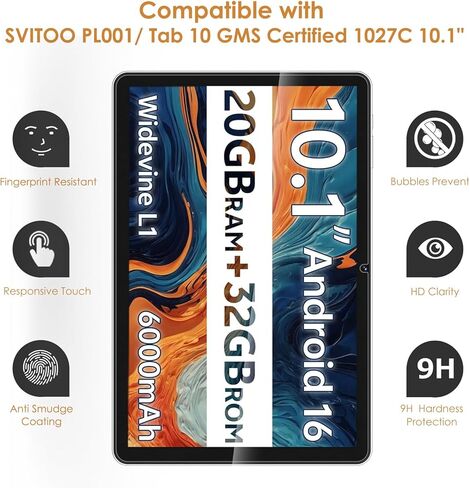 Hianjoo 2-Pack Screen Protector Compatible with SVITOO Tab 10 GMS Certified 1027C / PL001 10.1", Tempered Glass [HD Clarity] [9 Hardness] [Anti-Scratch] [Easy Installation] in Kuwait