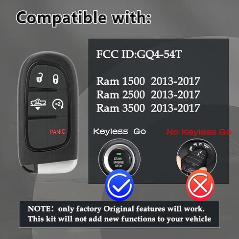GQ4-54T Key Fob DIY مجموعة استبدال لـ 2013 2014 2015 2016 2017 ram 1500 2013-2017 Dodge Ram 2500 3500 Smart Proximity بدون مفتاح دخول عن بعد مع أداة Obd سهلة in Kuwait