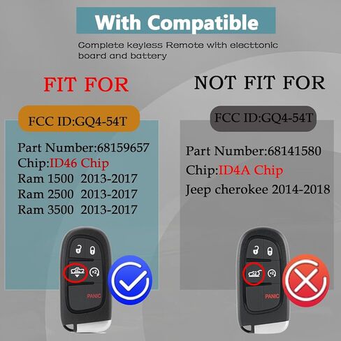 GQ4-54T Key Fob DIY مجموعة استبدال لـ 2013 2014 2015 2016 2017 ram 1500 2013-2017 Dodge Ram 2500 3500 Smart Proximity بدون مفتاح دخول عن بعد مع أداة Obd سهلة in Kuwait