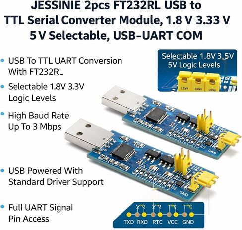 2pcs FT232RL USB to TTL Serial Converter Module, 1.8 V 3.3 V 5 V Selectable, USB‑UART COM in Kuwait