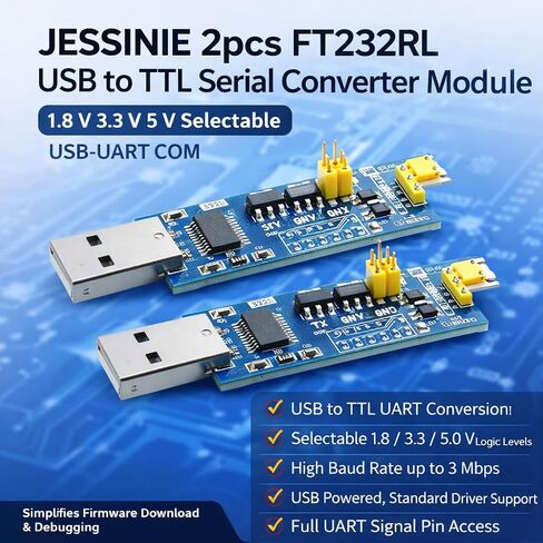2pcs FT232RL USB to TTL Serial Converter Module, 1.8 V 3.3 V 5 V Selectable, USB‑UART COM in Kuwait