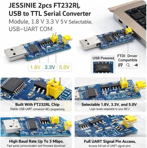 2pcs FT232RL USB to TTL Serial Converter Module, 1.8 V 3.3 V 5 V Selectable, USB‑UART COM in Kuwait