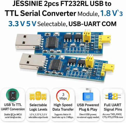 2pcs FT232RL USB to TTL Serial Converter Module, 1.8 V 3.3 V 5 V Selectable, USB‑UART COM in Kuwait