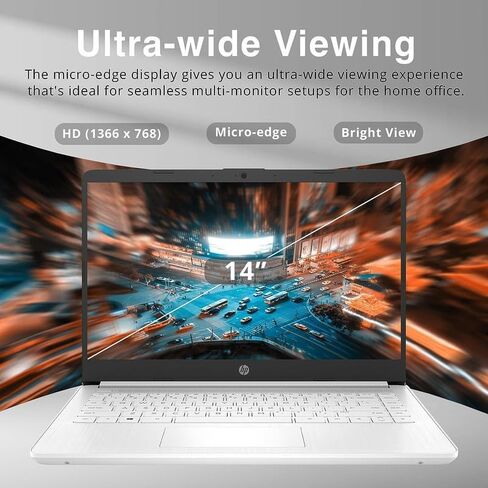 HP 2024 Premium 14 بوصة Micro-Edge كمبيوتر محمول محمول للأعمال الطلابية، Intel Quad-Core N4120، ذاكرة الوصول العشوائي 16 جيجابايت، 320 جيجابايت (64 جيجابايت eMMC + بطاقة 256 جيجابايت)، كاميرا ويب، WiFi، Windows 11S + 1 سنة Office 365، MarxsolAccessory أبي in Kuwait