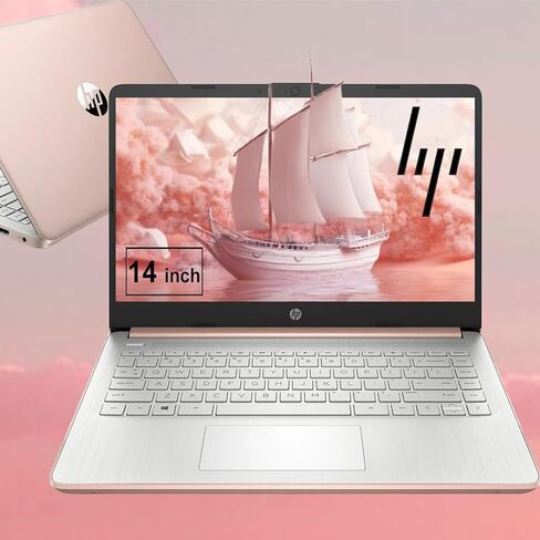 HP 14 inch Touchscreen Laptop - Intel Celeron Dual Core Processor - 16GB RAM, 64GB Storage - Pale Rose Gold - Fast Charging - USB Type C - 10 Hour Battery - 5Gbs USB - Windows 11 in Kuwait