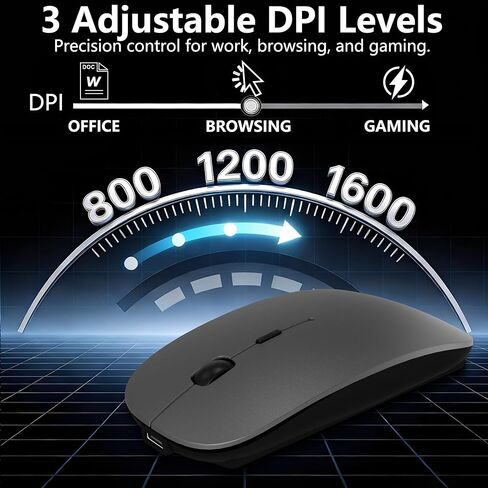 Wireless Mouse for MacBook & iPad, Bluetooth 5.2/3.0 & 2.4G USB-C/USB-A, Rechargeable Silent Slim Mouse with Multi-Device Switching & Activity Mode to Prevent Screen Lock - Gray in Saudi Arabia
