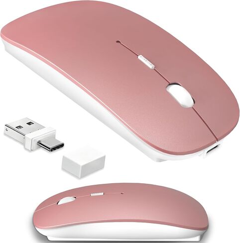 Wireless Mouse for MacBook & iPad, Bluetooth 5.2/3.0 & 2.4G USB-C/USB-A, Rechargeable Silent Slim Mouse with Multi-Device Switching & Activity Mode to Prevent Screen Lock - Gray in Saudi Arabia