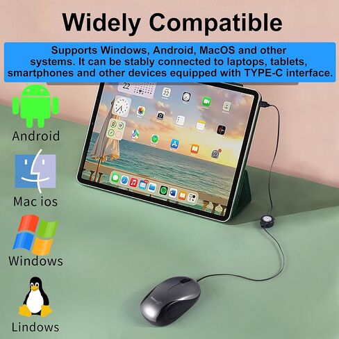 ميني ماوس USB C سلكي من النوع C ماوس سلكي بصري التوصيل والتشغيل قابل للسحب 2.3 قدم/70 سم كابل 1000D-PI صغير هادئ انقر الفئران للسفر الملائم لأجهزة Mac وأجهزة الكمبيوتر المحمولة وأجهزة الكمبيوتر المحمولة وأجهزة الكمبيوتر المكتبية والأعمال in Kuwait