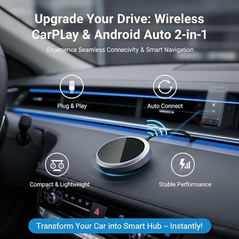 محول CarPlay لاسلكي 2 في 1 2026 لأجهزة Apple iPhone وAndroid Auto، محول توصيل وتشغيل CarPlay Dongle، اتصال تلقائي سريع، تصميم مدمج، اتصال سريع ومستقر مع منفذ USB/USB-C (رمادي) in Kuwait