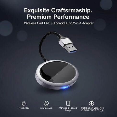 2-in-1 Wireless CarPlay Adapter 2026 for Apple iPhone & Android Auto Adapter, Plug&Play CarPlay Dongle Converter, Fast Auto-Connect,Compact Design Fast Stable Connection with USB/USB-C Port (Grey) in Saudi Arabia
