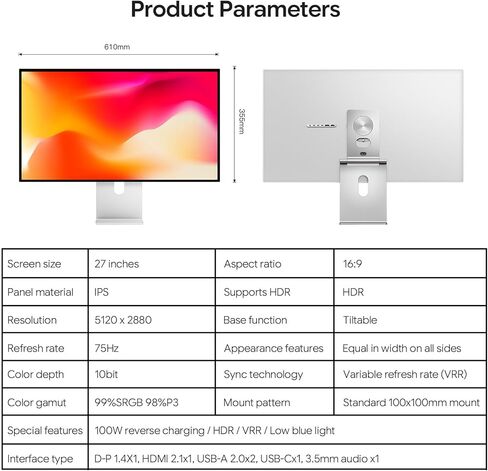 G27X-SE 27’’ UHD 5K (5120 x 2880) Glossy Monitor, IPS Panel, 10-Bit Color, 99% sRGB, 98% DCI-P3, 75Hz, 218PPI, HDR, 2000:1, Eye Care in Kuwait