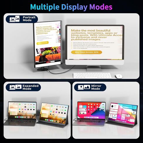 شاشة محمولة 16 بوصة 144 هرتز، شاشة ألعاب محمولة FHD 1200P HDR مع USB-C HDMI VESA وغطاء سحري، شاشة خارجية لأجهزة الكمبيوتر المحمول، الكمبيوتر الشخصي، الهاتف، PS5، Mac، Xbox، إلخ. in Kuwait