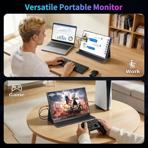 شاشة محمولة 16 بوصة 144 هرتز، شاشة ألعاب محمولة FHD 1200P HDR مع USB-C HDMI VESA وغطاء سحري، شاشة خارجية لأجهزة الكمبيوتر المحمول، الكمبيوتر الشخصي، الهاتف، PS5، Mac، Xbox، إلخ. in Kuwait