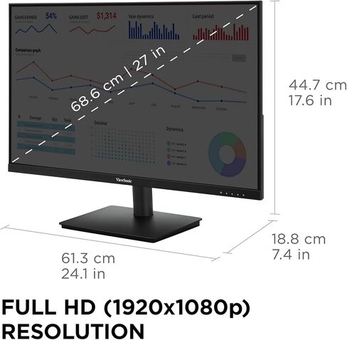 شاشة فيوسونيك VS2747-H مقاس 27 بوصة 1080 بكسل IPS مع 100 هرتز، ومعدل تحديث متغير، وإطارات رفيعة، والعناية بالعين، وHDMI، وVGA (متجدد) in Kuwait