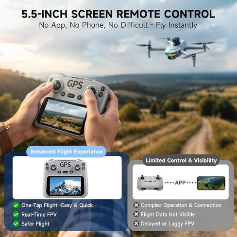 GPS Drone With 4k Camera For Adults, 5.5"Hd Touchscreen Remote,Brushless Motor,50 Mins Flight, Follow Me Drone,Auto Return,Long Range Transmission, Ai Track&Orbit Mode,Hobby Rc Quadcopters & Multirotors ,Under 260g in Kuwait