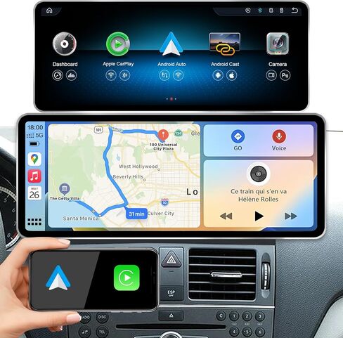 شاشة لمس QLED ضيقة للغاية مقاس 12.8 بوصة خصيصًا لسيارة Mercedes-Benz A C Class W204 W176 (2011-2014 NTG 4.5) Wireless CarPlay & Android Auto، 2400x900 HD، إطار من سبائك الزنك، ستيريو Linux سريع الاستقرار in Kuwait
