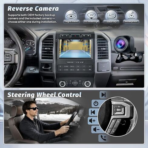 Android 13 4+64G لترقية راديو Ford F150 2015-2020، شاشة 9 بوصة F150 وحدة رأس ستيريو مع أزرار مادية Carplay Android Auto GPS 5G WiFi FM/AM 48EQ 1080P كاميرا تحتفظ بوظائف OEM in Kuwait