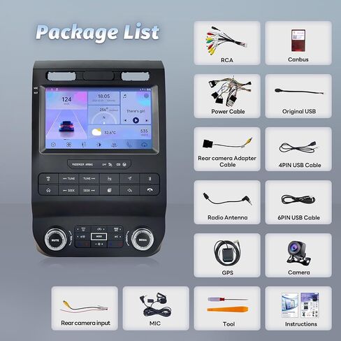 Android 13 4+64G لترقية راديو Ford F150 2015-2020، شاشة 9 بوصة F150 وحدة رأس ستيريو مع أزرار مادية Carplay Android Auto GPS 5G WiFi FM/AM 48EQ 1080P كاميرا تحتفظ بوظائف OEM in Kuwait