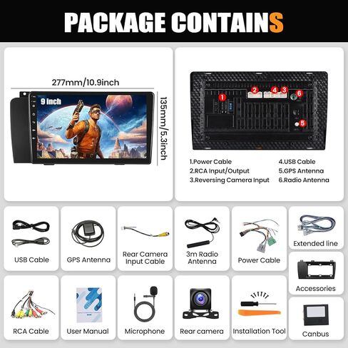 ستيريو سيارة أندرويد 2 جيجابايت + 64 جيجابايت لسيارة فولفو XC70/V70/S60 2004-2007 مع Carplay Android Auto، راديو سيارة بشاشة لمس 9 بوصة 2.5D مع بلوتوث GPS واي فاي FM RDS راديو SWC EQ كاميرا احتياطية in Kuwait