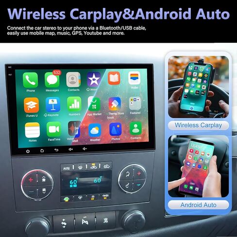 8 Core Android 14 Car Radio for GMC Sierra Yukon 2007-2014 Chevrolet Silverado Buick, 4+64GB 8" IPS HD Touchscreen Radio with Wireless Carplay/Android Auto/WiFi/FM/SWC/GPS/Bluetooth/Backup Camera/Mic in Kuwait