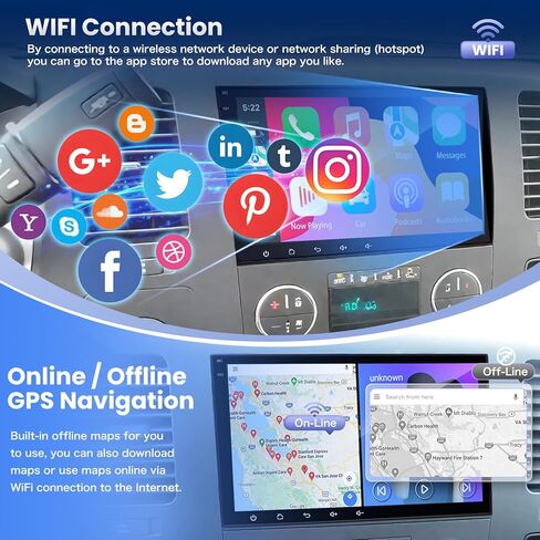 8 Core Android 14 Car Radio for GMC Sierra Yukon 2007-2014 Chevrolet Silverado Buick, 4+64GB 8" IPS HD Touchscreen Radio with Wireless Carplay/Android Auto/WiFi/FM/SWC/GPS/Bluetooth/Backup Camera/Mic in Kuwait