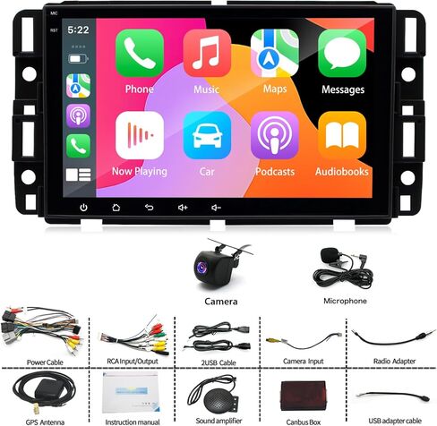 8 Core Android 14 Car Radio for GMC Sierra Yukon 2007-2014 Chevrolet Silverado Buick, 4+64GB 8" IPS HD Touchscreen Radio with Wireless Carplay/Android Auto/WiFi/FM/SWC/GPS/Bluetooth/Backup Camera/Mic in Kuwait