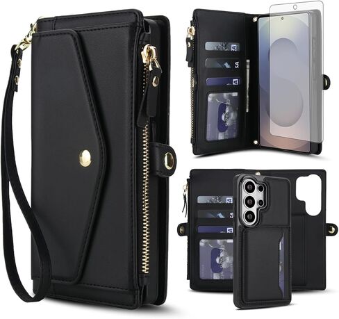 Asuwish Phone Case for Samsung Galaxy S26 Ultra 5G Wallet Cover Compatible with Magsafe RFID Screen Protector Crossbody Lanyard Strap Flip Card Holder Zipper S26Ultra 26S S 26 26Ultra 6.9 2026 Black in Kuwait