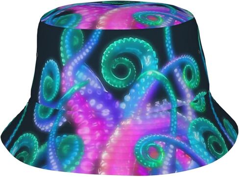 Neon Octopus Bucket Hat for Men Women Printed Fisherman Hat Packable Sun Cap Travel Outdoor Beach Caps in Kuwait