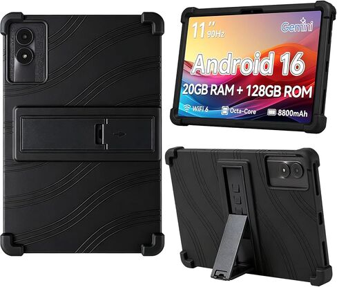 Silicone Case for 11 inch Android 15 Tablet,Soft Friendly Cover for Android 16 Tablet 11 inch 2026, Adjustable Stand (Black) in Kuwait