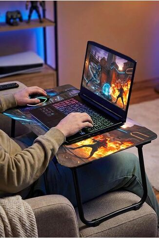 طاولة كمبيوتر محمول قابلة للطي من Mermerit مقاس 60 × 40 بوصة، مكتب محمول بطابع الألعاب - Gamer in Kuwait