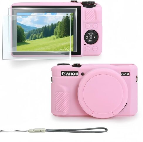 حافظة لكاميرا Canon PowerShot G7 X Mark II الرقمية، وملحقات G7X Mark II مع غطاء عدسة مفتوح سفلي، تتضمن واقيين للشاشة وحزام معصم واحد (بني) in Kuwait