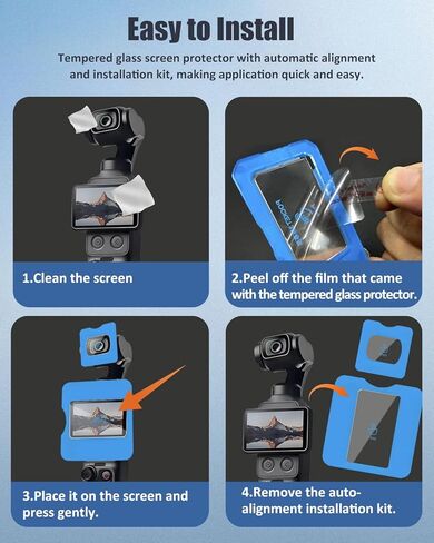 [1+1 Pack] Screen & Lens Protector for DJI Osmo Pocket 4, 9H Tempered Glass with Auto-Align Install Kit, Anti-Scratch, Bubble Free, HD Clear, Gimbal Camera Accessories in Kuwait