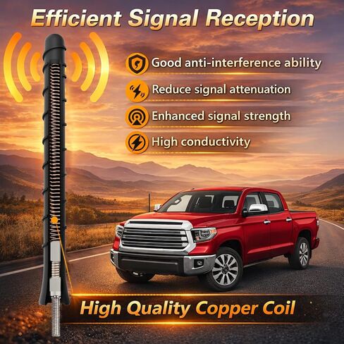 7" TPU Short Antenna Compatible with Toyota Tacoma Tundra 4Runner FJ Cruiser Sienna, Internal Copper Coil for Enhanced Signal Reception, Car Wash Proof Flexible Car Antenna M5 x 0.8 in Kuwait