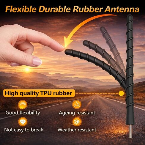 7" TPU Short Antenna Compatible with Toyota Tacoma Tundra 4Runner FJ Cruiser Sienna, Internal Copper Coil for Enhanced Signal Reception, Car Wash Proof Flexible Car Antenna M5 x 0.8 in Kuwait
