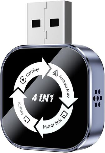 4 in 1 Wireless CarPlay Adapter 2026 Upgraded,4 in 1 Screen Mirroring Support AirPlay/Mirror Link for iPhone & Android, Mini Design, Bluetooth 5.0, USB & USB-C, Plug & Play, Wired to Wireless Convert in Kuwait