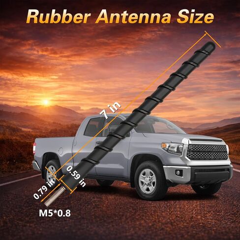 7" TPU Short Antenna Compatible with Toyota Tacoma Tundra 4Runner FJ Cruiser Sienna, Internal Copper Coil for Enhanced Signal Reception, Car Wash Proof Flexible Car Antenna M5 x 0.8 in Kuwait