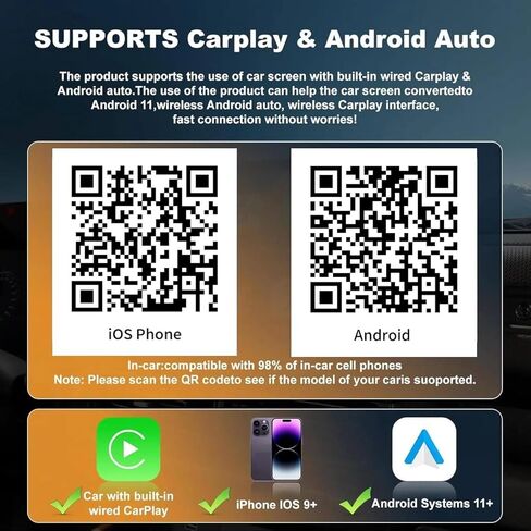 محول CarPlay اللاسلكي 4 في 1 تمت ترقيته 2026، 4 في 1 شاشة النسخ المتطابق يدعم AirPlay/رابط المرآة لأجهزة iPhone وAndroid، تصميم صغير، بلوتوث 5.0، USB وUSB-C، التوصيل والتشغيل، سلكي للتحويل اللاسلكي in Kuwait