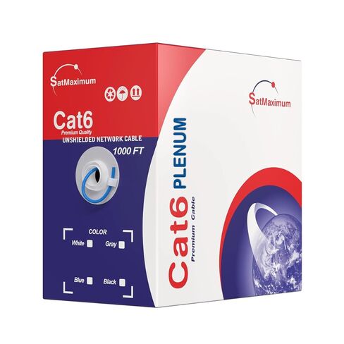 1000ft Cat6 Ethernet Cable Plenum Rated (CMP), 23AWG Solid CCA, UTP, 550MHz Bulk Network Wire – Pull Box, Blue in Kuwait