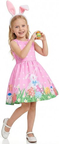 Easter Bunny Dress for Girls Easter Outfit Sleeveless Bunny Tutu Dress with Colored Belt for Easter Sping Party in Saudi Arabia