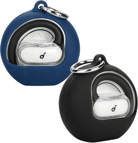 [2 Pack] easyBee Case Compatible with Soundcore V40i Open Ear Headphones Charging Cover with 2 Keychain, Soft Liquid Silicone Ultra Thin Shockproof Protective Kit - Black and Blue in Kuwait