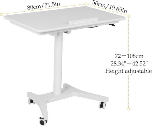 Pneumatic Laptop Standing Desk Height Adjustable Rolling Laptop Desk 80cm 90 Degree Tiltable for Home Office Classroom in Kuwait