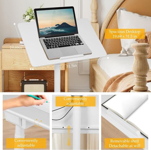 Pneumatic Laptop Standing Desk Height Adjustable Rolling Laptop Desk 80cm 90 Degree Tiltable for Home Office Classroom in Kuwait