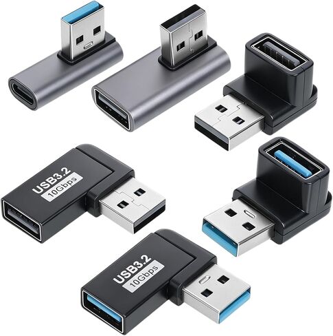 6 قطع محول 10 جيجابت في الثانية لأعلى ولأسفل يسار يمين 90 درجة زاوية يمين كابل USB 90 درجة USB 3.2 محول USB-3.2 ذكر إلى أنثى موصل تمديد الكابلات للكاميرا والماوس ولوحة المفاتيح والكمبيوتر المحمول وبنك الطاقة in Kuwait