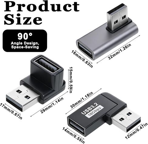 6 قطع محول 10 جيجابت في الثانية لأعلى ولأسفل يسار يمين 90 درجة زاوية يمين كابل USB 90 درجة USB 3.2 محول USB-3.2 ذكر إلى أنثى موصل تمديد الكابلات للكاميرا والماوس ولوحة المفاتيح والكمبيوتر المحمول وبنك الطاقة in Kuwait