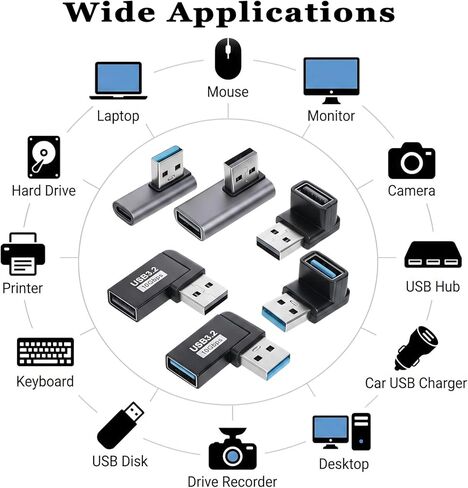 6 قطع محول 10 جيجابت في الثانية لأعلى ولأسفل يسار يمين 90 درجة زاوية يمين كابل USB 90 درجة USB 3.2 محول USB-3.2 ذكر إلى أنثى موصل تمديد الكابلات للكاميرا والماوس ولوحة المفاتيح والكمبيوتر المحمول وبنك الطاقة in Kuwait