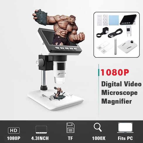 عدة مجهر 1080P-1000X مجهر عملي محمول LCD مجاهر فيديو إلكترونية عالية الدقة كاميرا بـ USB شرائح المجهر البصري in Kuwait