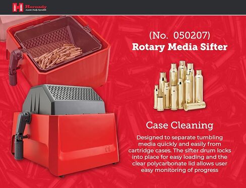 Hornady Rotary Media Sifter 050207 - Easily Separate Corn Corb or Steel Pin Tumbling Media from Cartridge Cases - Media Separator with Rotating Handle, Clear Lid, Sifter Drum Halves, & Locking Pin in Kuwait