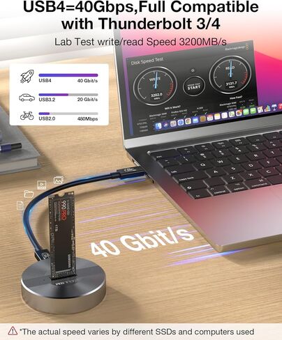 40Gbps NVMe Docking Station, RIITOP M.2 NVMe to USB4 Enclosure for NVMe PCIe (M-Key) SSD Compatible with Thunderbolt 4 in Kuwait